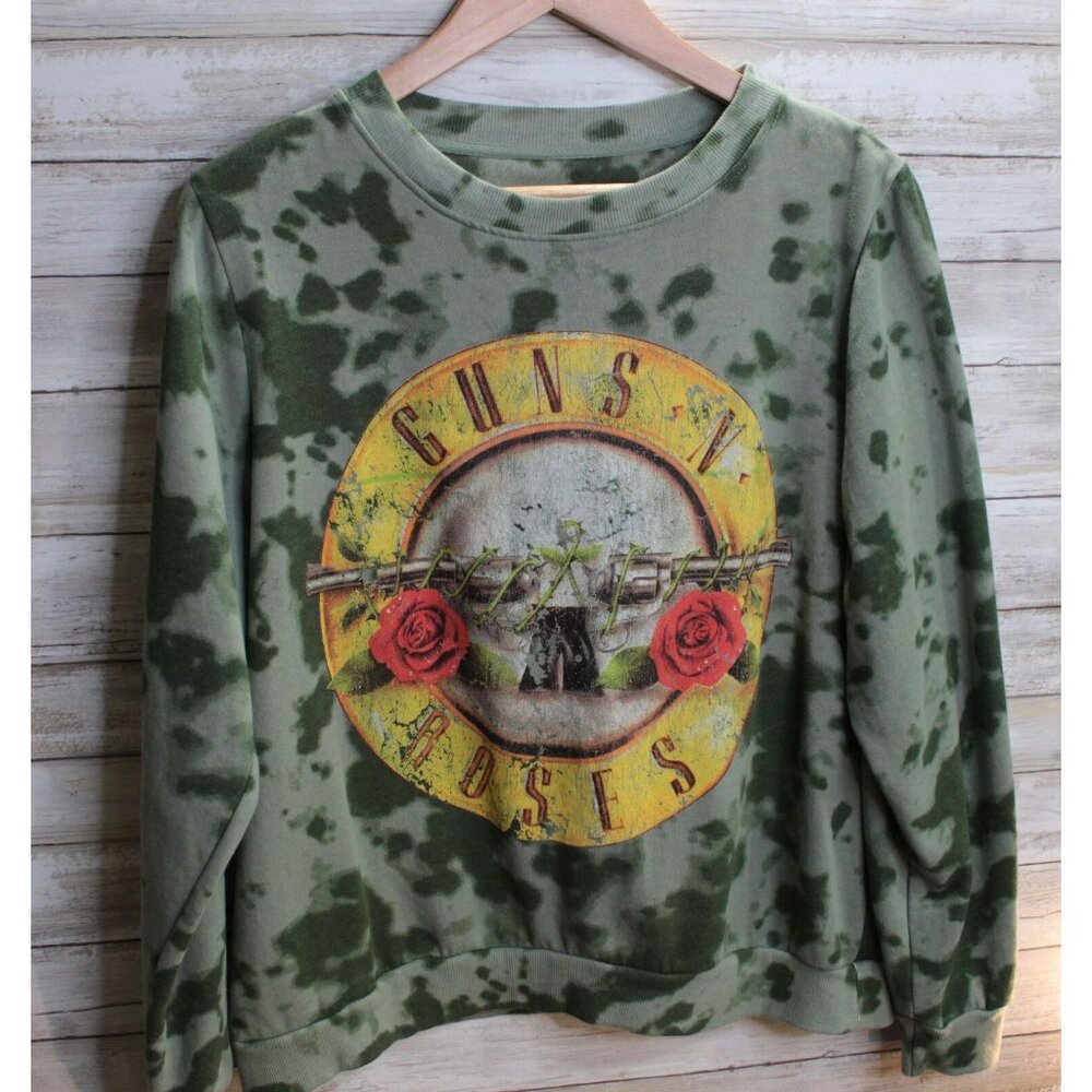 Guns N Roses Authentic‎ Women’s Long Sleeve Sweatshirt  XL Tie-Dye Green